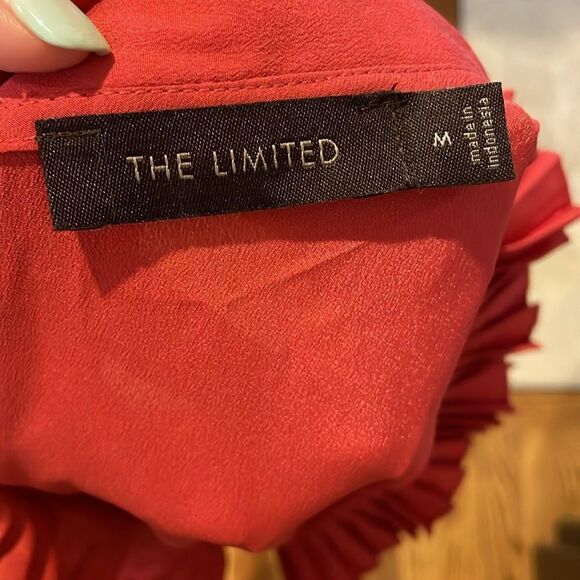 The Limited Coral Red Ruffle Front Sleeveless Button Down Shirt - Picture 6 of 7